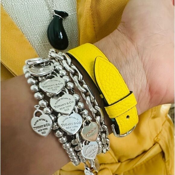 Return To Tiffany & Co Narrow Yellow Leather Bracelet, S/M, Silver - Picture 2 of 9
